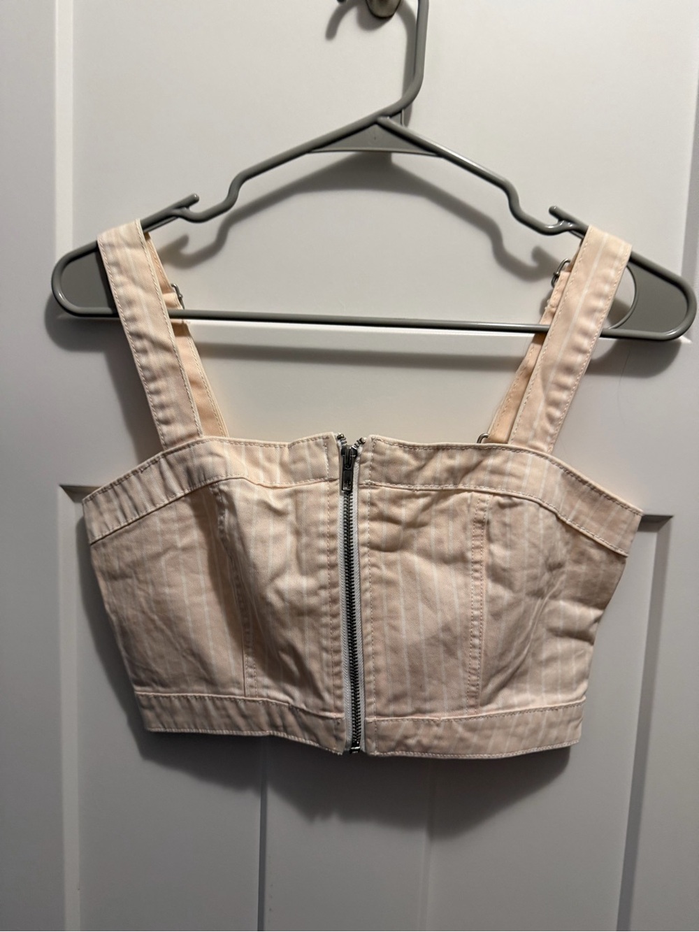 Forever 21 Light Pink Striped Zip-Front Crop Top Size Small